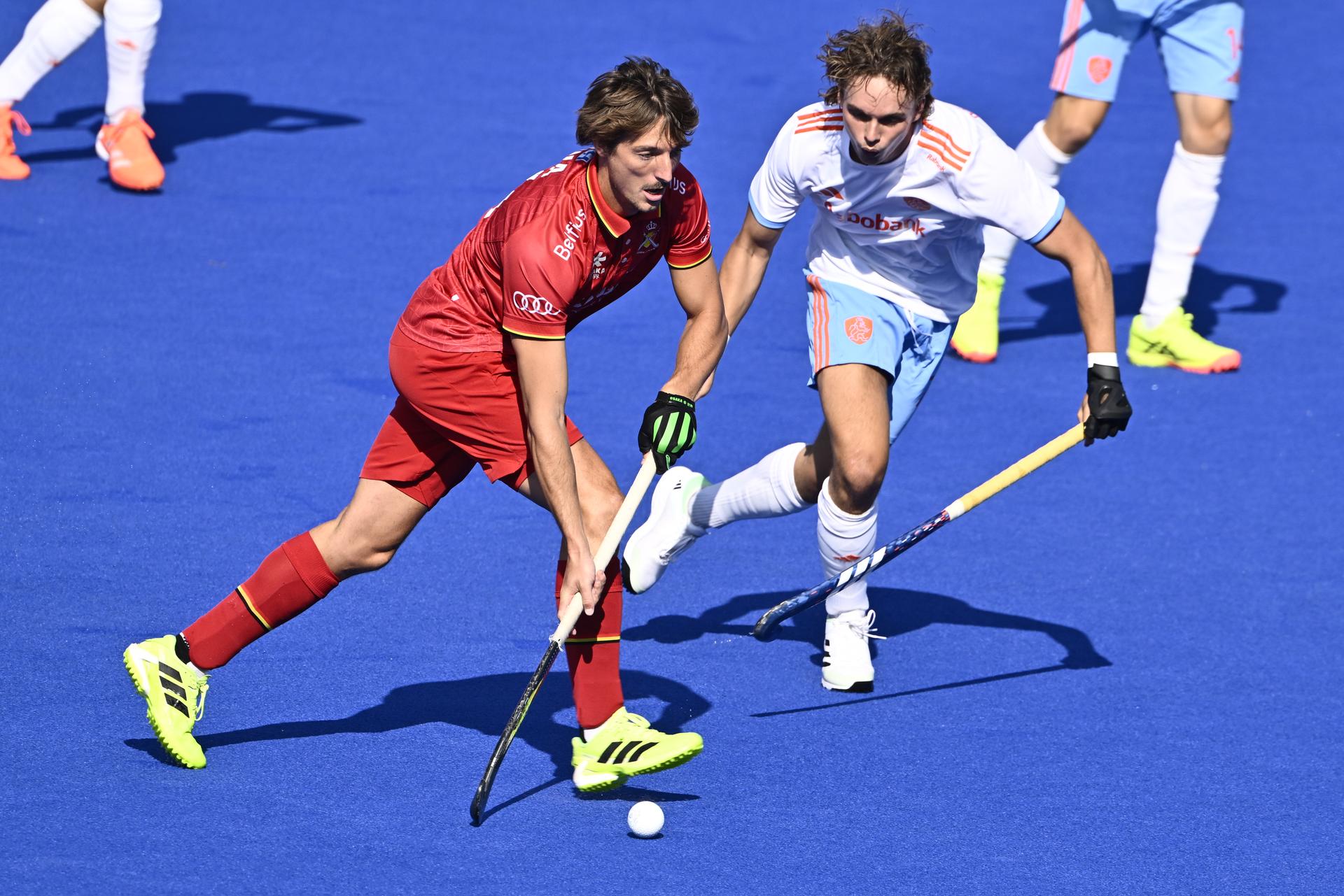 a hockey game between Belgian national team Red Panthers and Spain, match 1/3 in the pool stage of the 2025 women's European championships, Sunday 10 August 2025 in Monchengladbach, Germany. BELGA PHOTO ERIC LALMAND