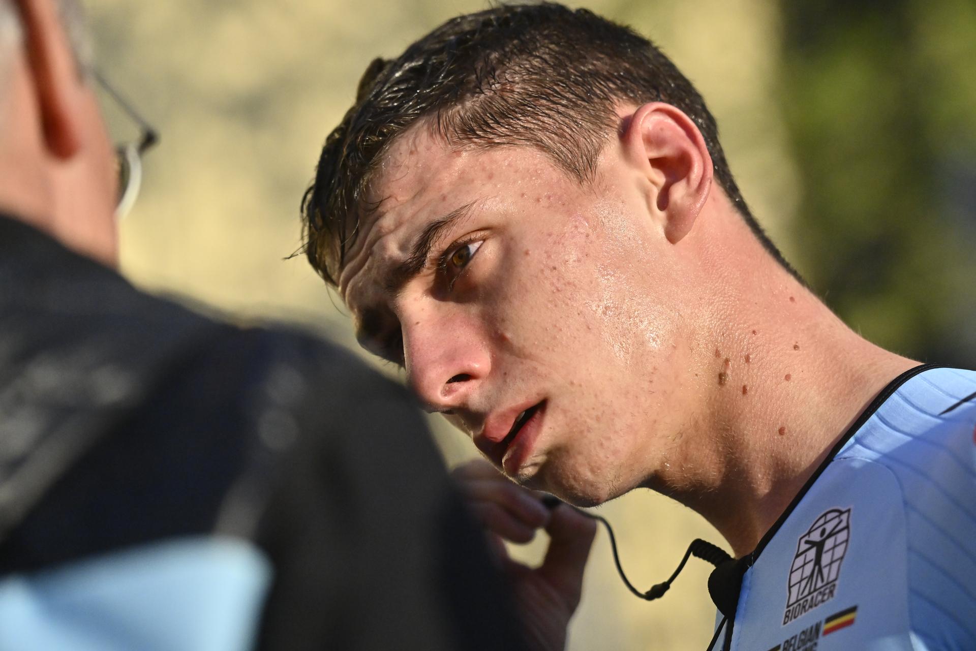 Belgian Jens Verbrugghe reacts after the Junior men individual time trial at the UCI Road World Championships Cycling 2022, in Wollongong, Australia, Tuesday 20 September 2022. The Worlds are taking place from 18 to 25 September. BELGA PHOTO DIRK WAEM