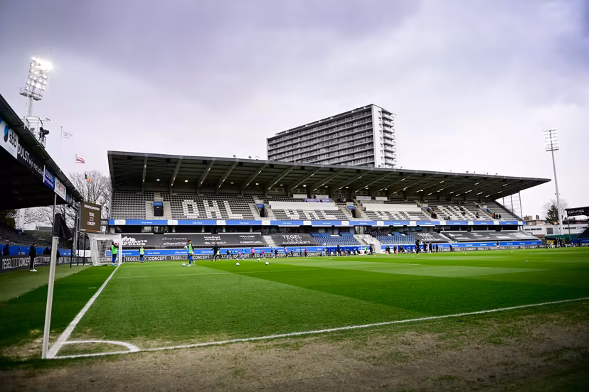 Illustration picture shows OHL's 'King Power at Den Dreef' stadium before the start of a soccer match between OH Leuven and KRC Genk, Monday 05 April 2021 in Heverlee, on day 32 of the 'Jupiler Pro League' first division of the Belgian championship. BELGA PHOTO YORICK JANSENS