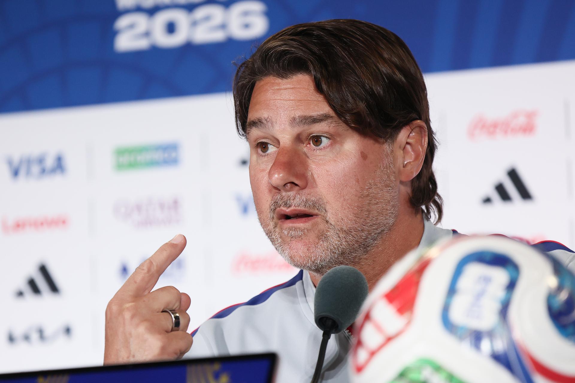 US' team head coach Mauricio Pochettino pictured during a press conference of US national soccer team, on Sunday 05 July 2026 at the Seattle Lumen field stadium, USA. The US team is playing against The Rode Duivels - Diables Rouges for the knockout stage of the 2026 FIFA World Cup, 16/1 of finals, on July 6th. BELGA PHOTO BRUNO FAHY