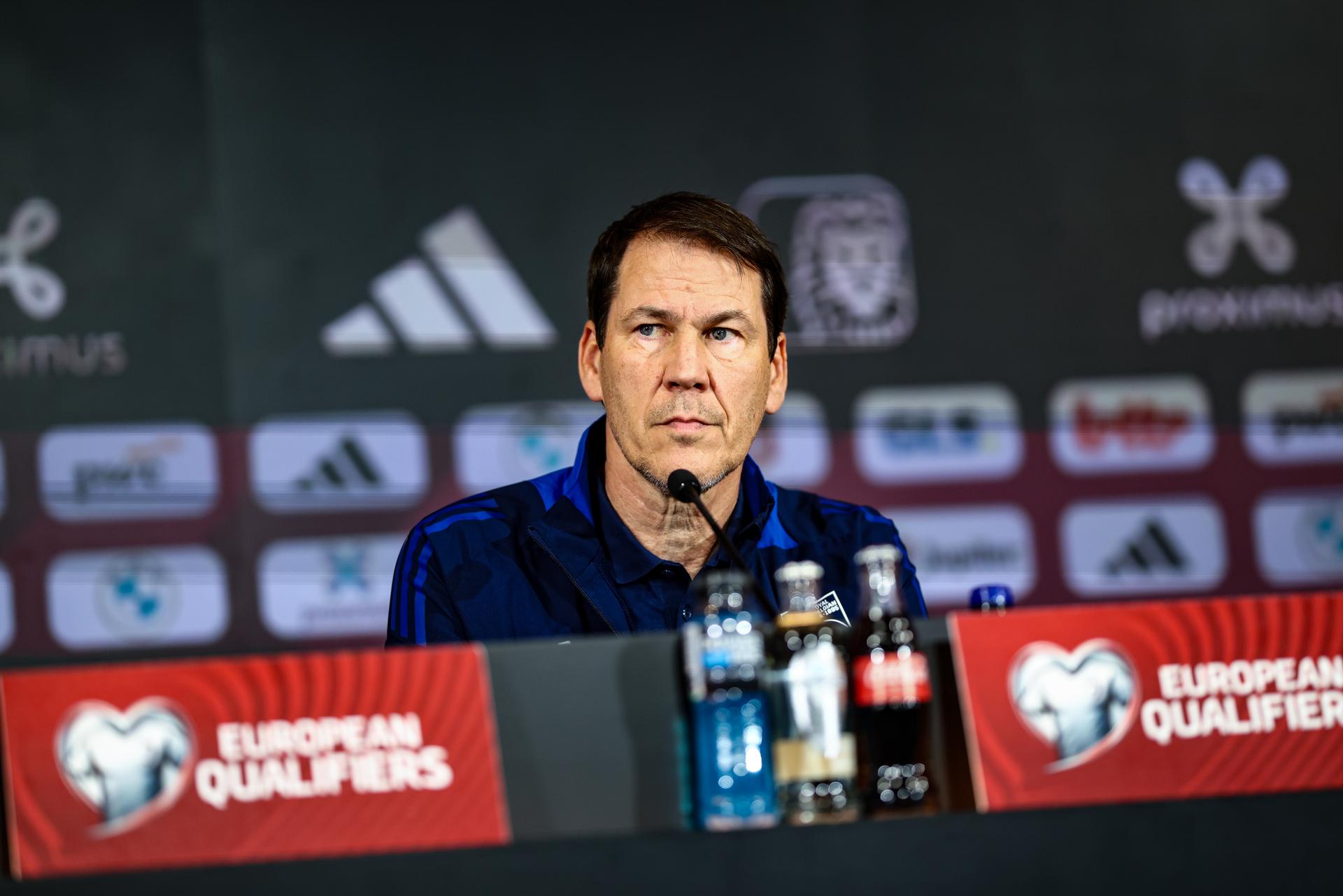 Belgium's head coach Rudi Garcia pictured during a press conference of the Red Devils, the Belgian national soccer team, at the Proximus Basecamp in Tubize, Sunday 08 June 2025. The team is preparing for the World Cup 2026 qualifier against Wales (09/06). BELGA PHOTO BRUNO FAHY