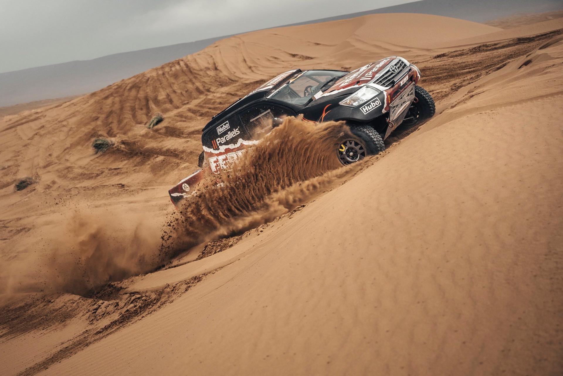 ATTENTION EDITORS - HAND OUT PICTURES - EDITORIAL USE ONLY - MANDATORY CREDIT: 'ALESSIO CORRADINI' Hand out picture released on Friday 11 April 2025 by Eric Dupain shows Belgian Koen Wauters in his car at stage seven of the Morocco Desert Challenge rally rally race, from Assa to Foum Zguid, on Friday 11 April 2025. *** Belga and Belga Editorial Board decline all responsibility regarding the content of this picture. *** PHOTO HAND OUT ALESSIO CORRADINI