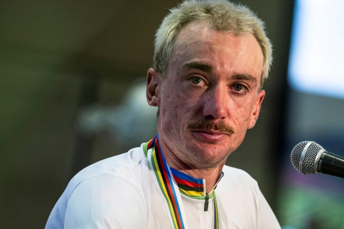 First-placed United States' Brandon McNulty speaks at a press conference after winning the 2026 Union Cycliste Internationale (UCI) Road World Championships in Montreal, Quebec, on September 27, 2026. ANDREJ IVANOV / AFP