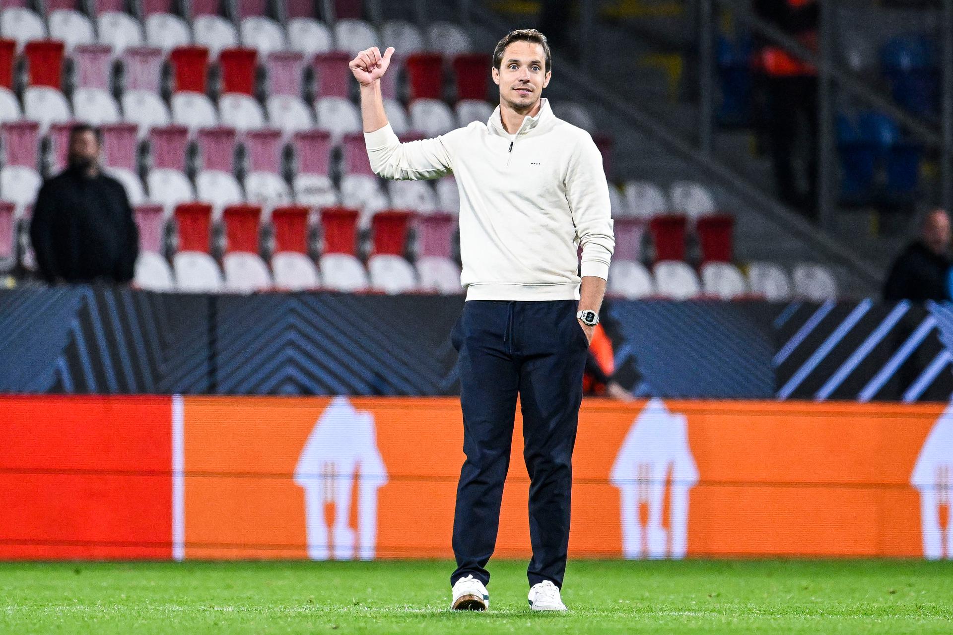 Union's head coach David Hubert pictured after a soccer game between Czech FC Viktoria Plzen and Belgian Royale Union Saint-Gilloise, Thursday 17 September 2026 in Plzen, Czech Republic, on the first day (out of 8) in the league phase of the UEFA Europa League competition. BELGA PHOTO TOM GOYVAERTS