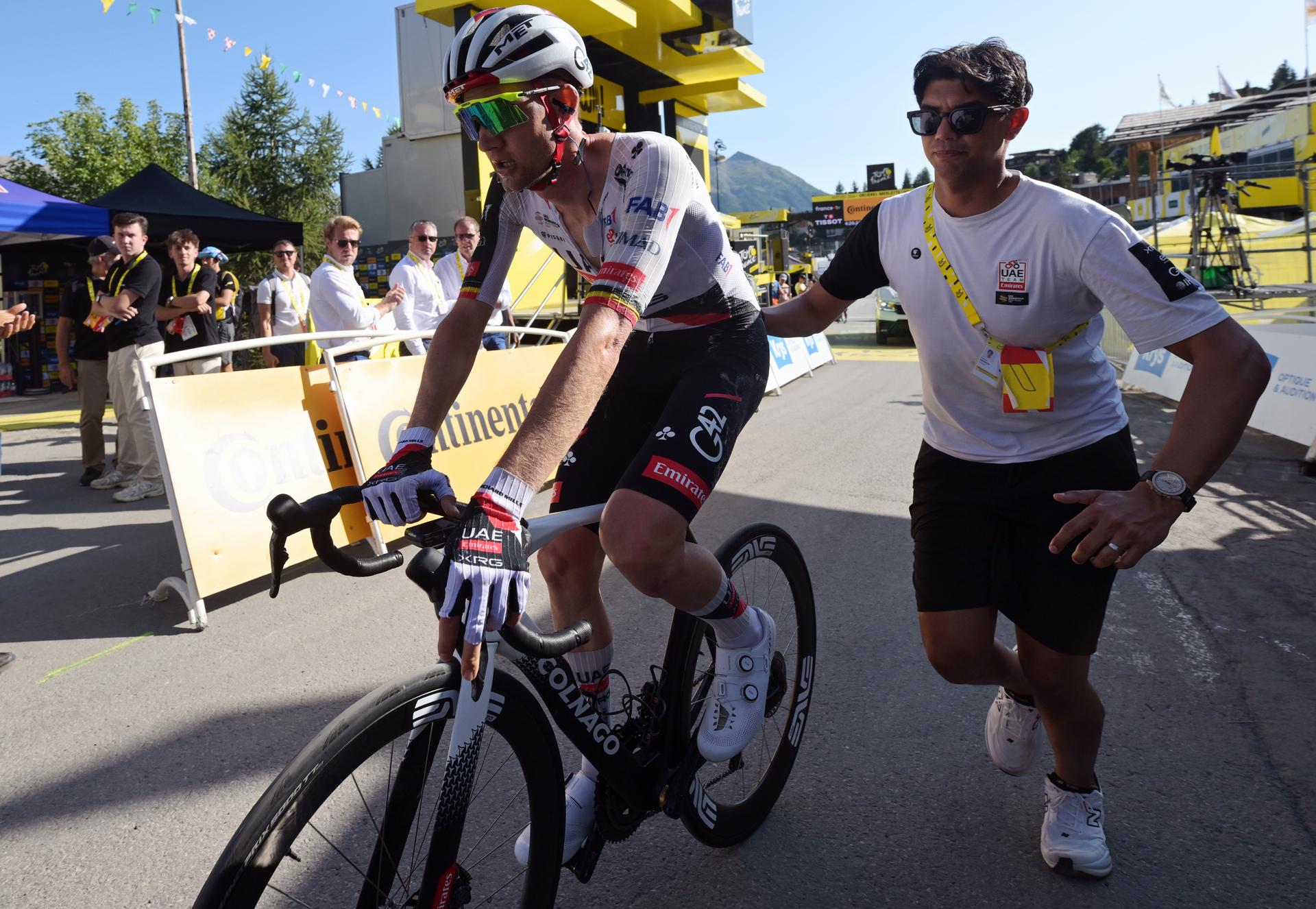 Belgian Tim Wellens of UAE Team Emirates XRG crosses the finish line of stage 18 of the 2026 Tour de France cycling race, a stage of 185km from Voiron to Orcieres-Merlette, on Thursday 23 July 2026. The 113th edition of the Tour de France starts on Saturday 4 July in Barcelona, Spain, and will finish in Paris, France on the 26th of July. BELGA PHOTO DAVID PINTENS