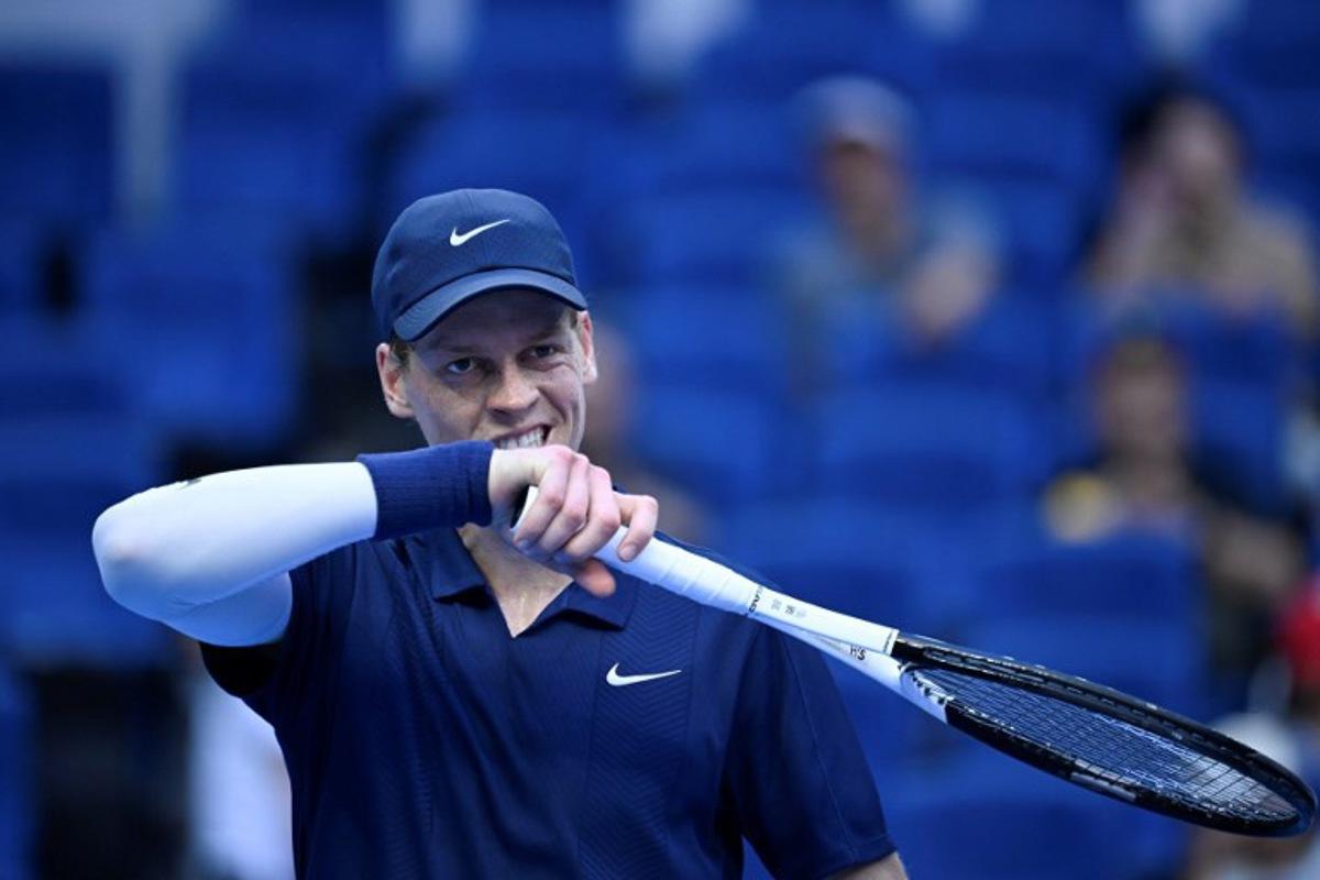 Italy's Jannik Sinner reacts during the men's single semifinal match against Australia's Alex De Minaur at the China Open tennis tournament in Beijing on September 30, 2025. WANG Zhao / AFP