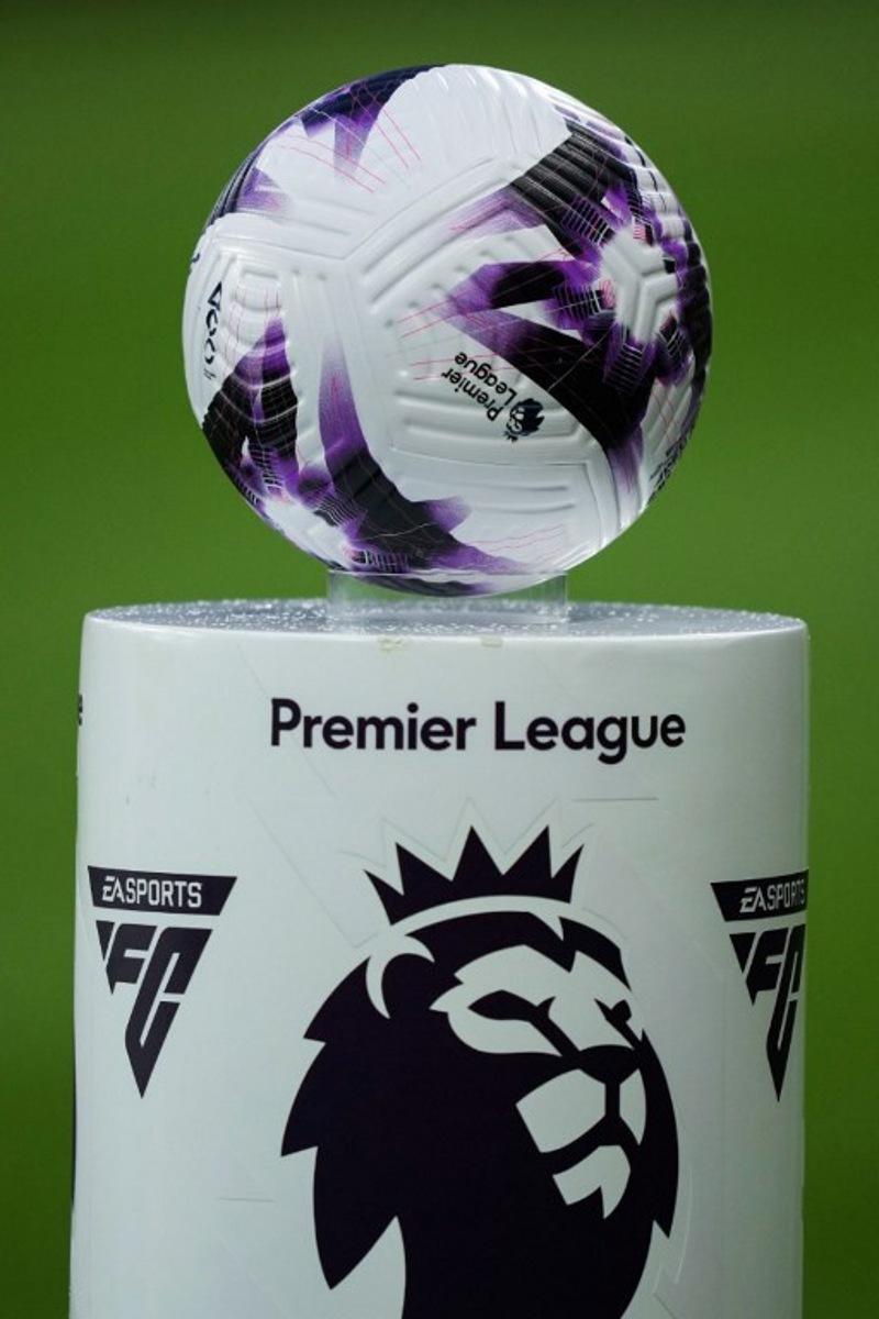 The official football ball is displayed prior to the English Premier League football match between Newcastle United and Everton at St James' Park in Newcastle-upon-Tyne, north east England on April 2, 2024. Andy Buchanan / AFP