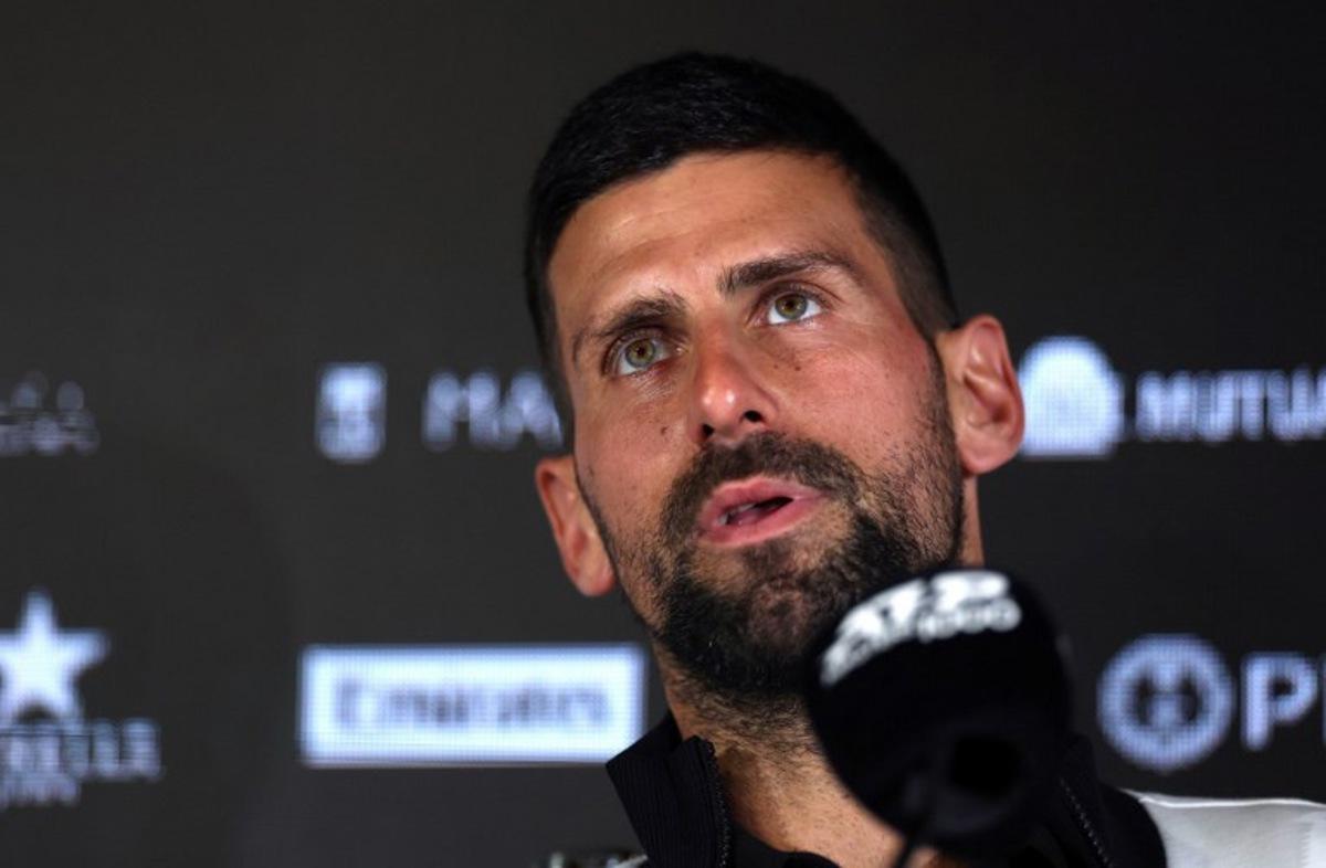 Serbia's Novak Djokovic answers to journalists during a press conference at the 2025 ATP Tour Madrid Open tennis tournament in Madrid, on April 24, 2025. Thomas COEX / AFP