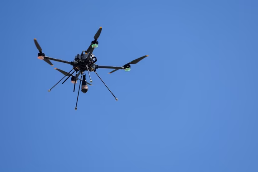 This photograph shows a Tundra 2 drone flying during a dynamic demonstration of military equipment at the Eurosatory defence and security trade show at the Paris Nord Villepinte Exhibition Centre in Villepinte, a northeastern suburb of Paris, on June 14, 2026. The Eurosatory trade show takes place from June 15 to 19, 2026. Kenzo TRIBOUILLARD / AFP