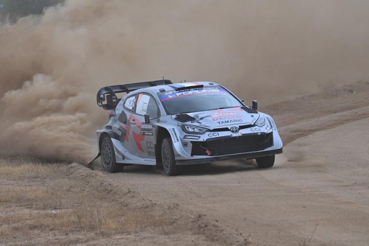 France's Sebastien Ogier and co-driver France's Vincent Landais steer their Toyota GR Yaris Rally1 Hybrid, during the shakedown in Cabu Abbas, near Olbia, in the 22nd edition of Rally of Sardegna in Italy, 6th round of the FIA World Rally Championship (WRC), on June 5, 2025. Andreas SOLARO / AFP