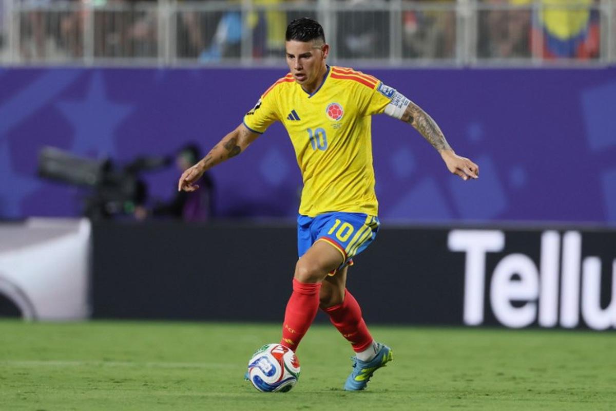 Colombia's midfielder #10 James Rodriguez controls the ball during the 2026 World Cup round of 32 football match between Colombia and Ghana at the Kansas City Stadium in Kansas City on July 3, 2026. Odd ANDERSEN / AFP