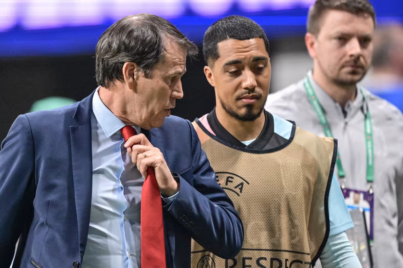 Belgium's head coach Rudi Garcia and Belgium's Youri Tielemans pictured during a friendly soccer game between the United States national team and Belgian national soccer team Red Devils in Atlanta, on Saturday 28 March 2026, in preparation for the 2026 World Cup. BELGA PHOTO DIRK WAEM