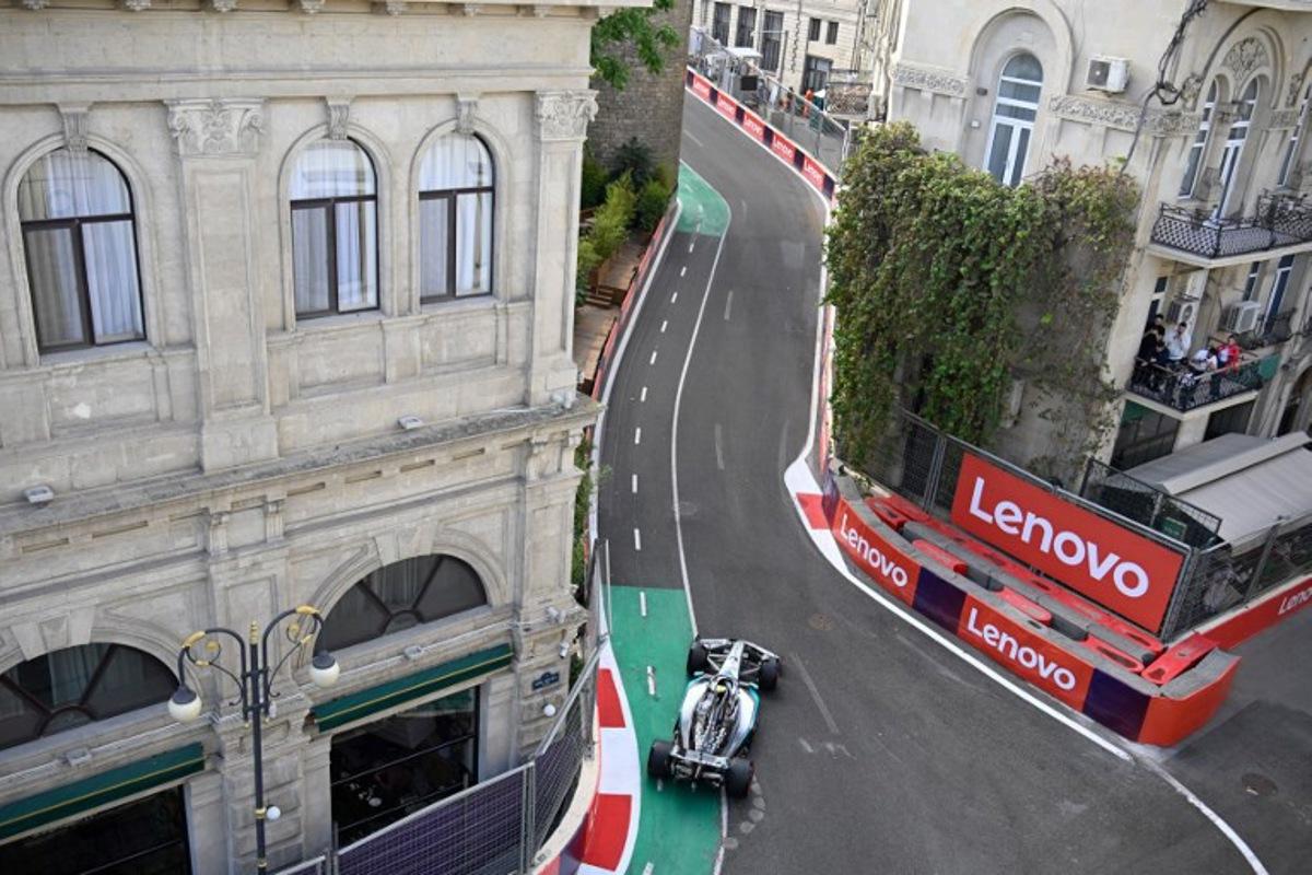 Mercedes' Italian driver Kimi Antonelli competes during a qualifying session of the Formula One Azerbaijan Grand Prix at the Baku City Circuit in Baku on September 20, 2025. Alexander NEMENOV / AFP