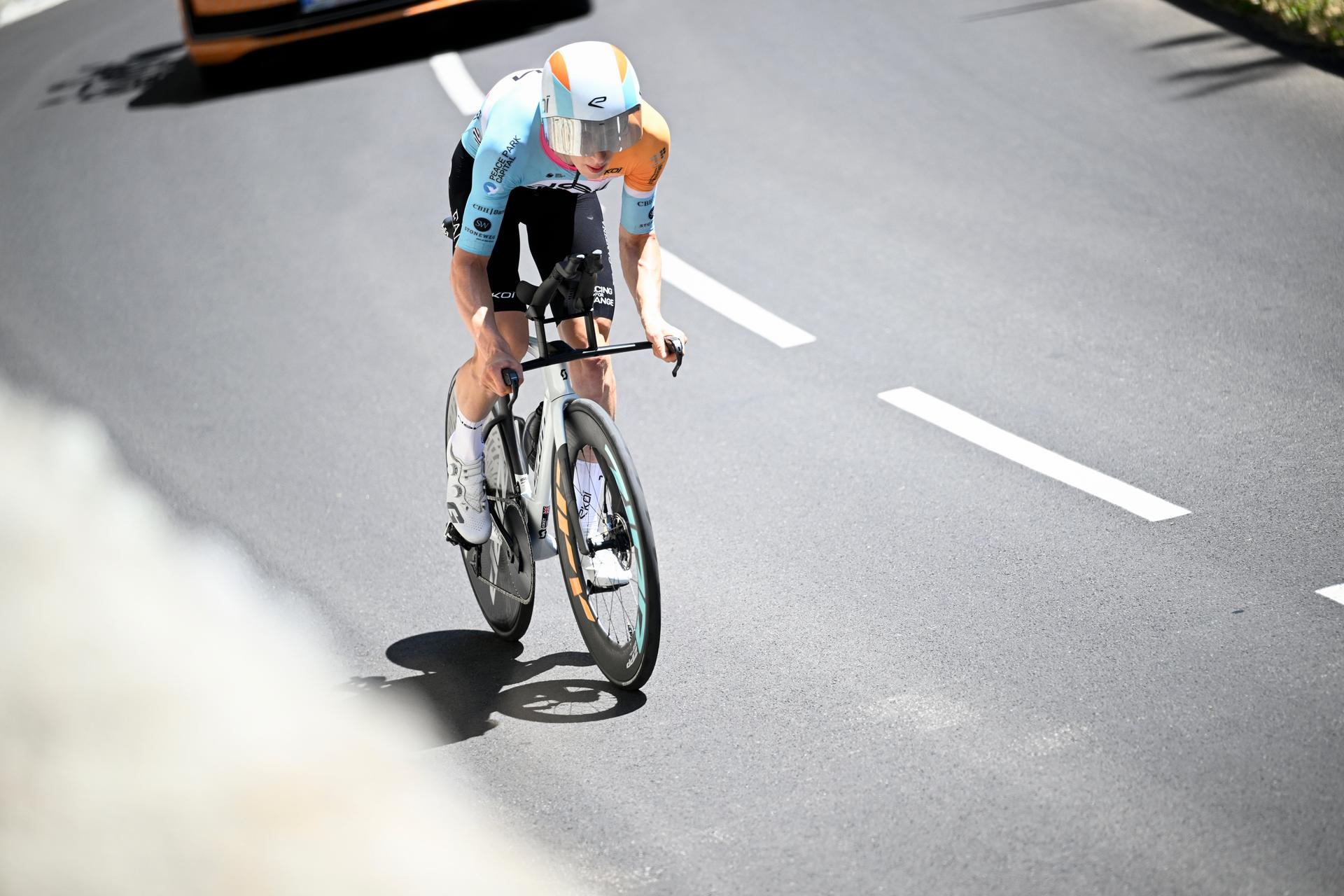 British Lewis Askey of NSN Cycling Team pictured during the stage 16 of the 2026 Tour de France cycling race, an individual Time Trial stage of 26km from Evian-les-Bains to Thonon-les-Bains, on Tuesday 21 July 2026. The 113th edition of the Tour de France starts on Saturday 4 July in Barcelona, Spain, and will finish in Paris, France on the 26th of July. BELGA PHOTO JASPER JACOBS