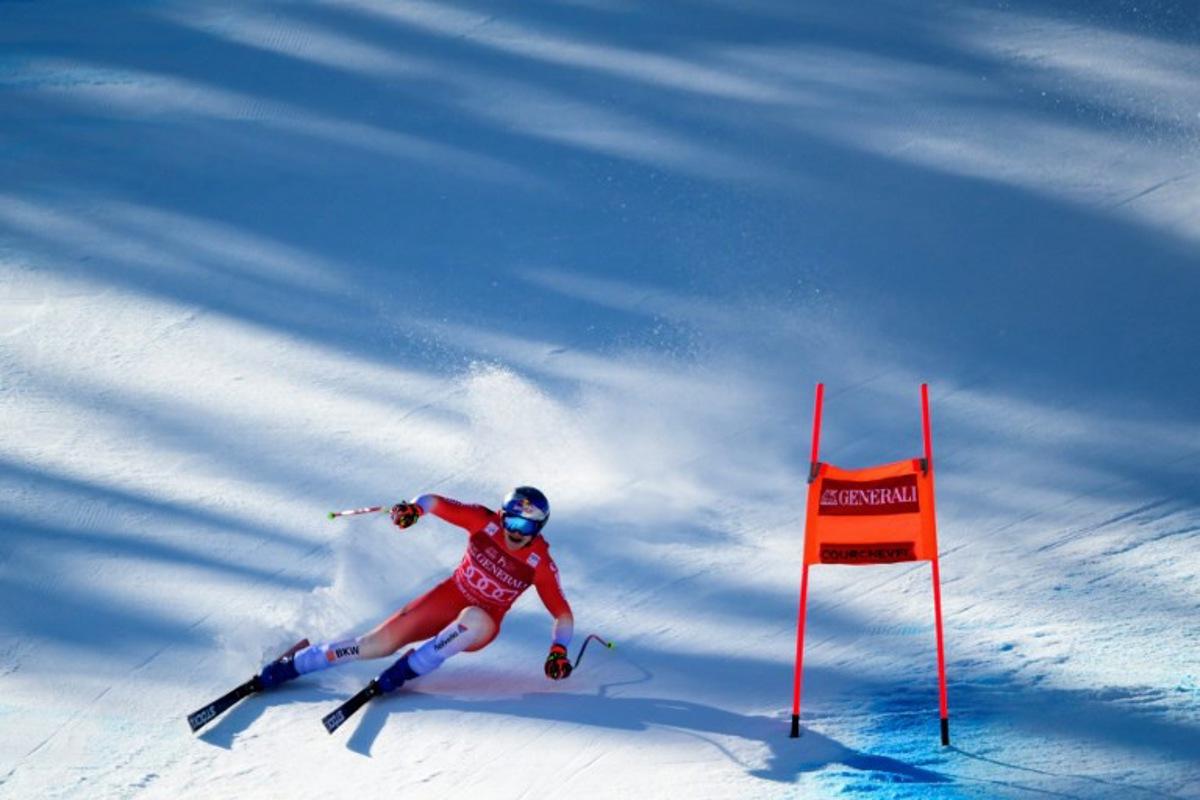 Switzerland's Marco Odermatt competes in the Men's Downhill event of the FIS Alpine World Cup in Courchevel in the French Alps on March 13, 2026. Olivier CHASSIGNOLE / AFP