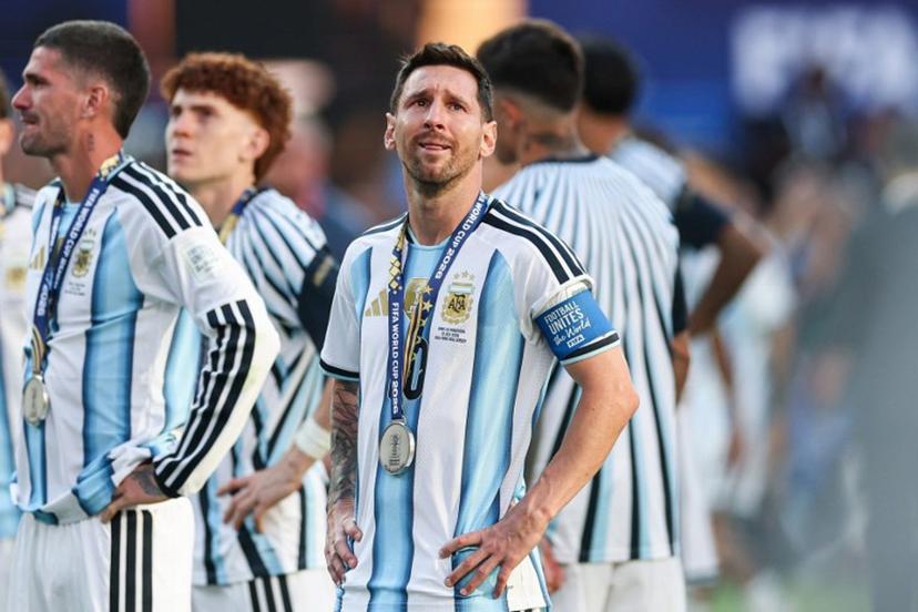 Argentina's forward #10 Lionel Messi reacts after losing the 2026 World Cup football tournament final match between Spain and Argentina at the New York/New Jersey Stadium in East Rutherford on July 19, 2026. PATRICIA DE MELO MOREIRA / AFP