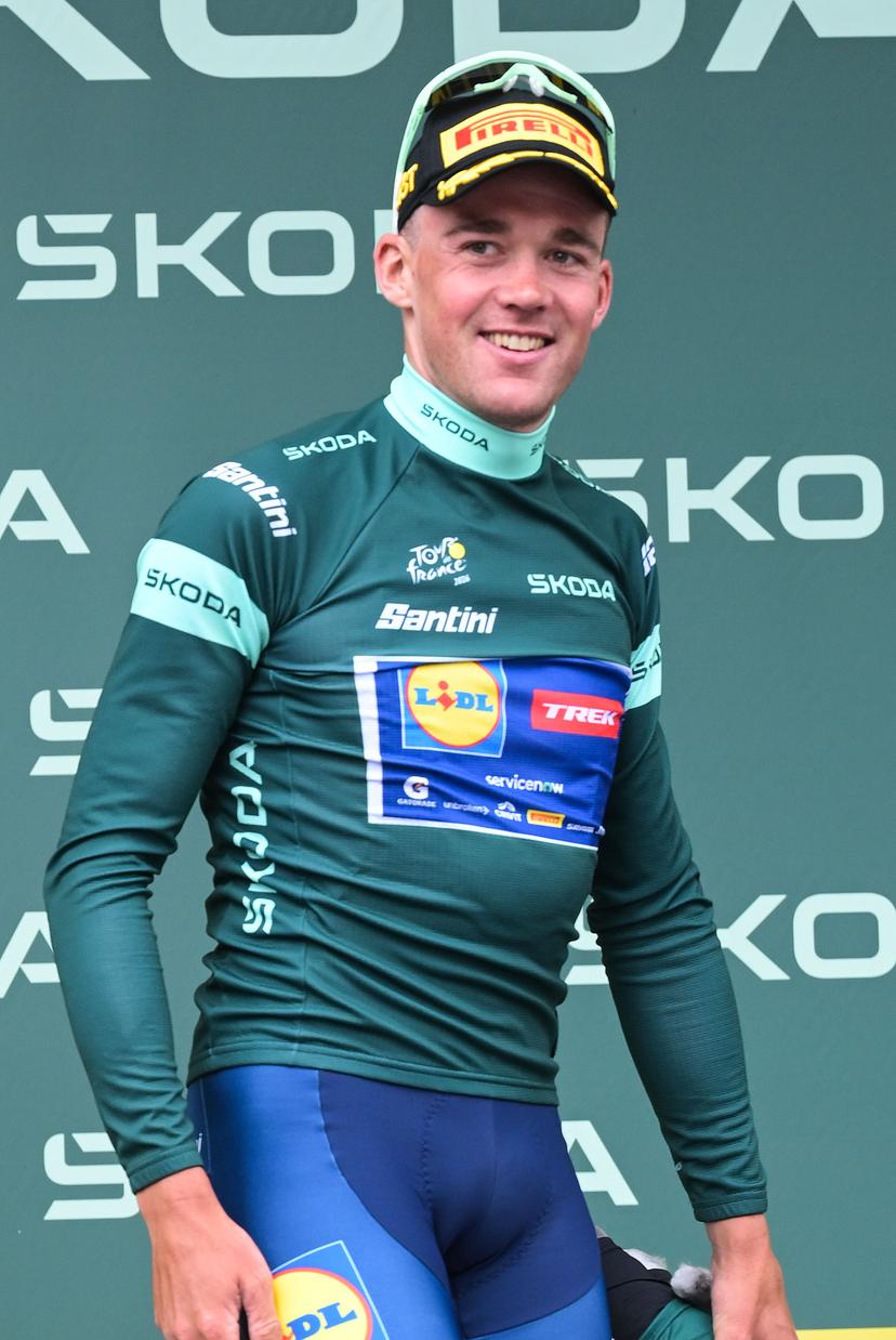 Danish Mads Pedersen of Lidl-Trek celebrates on the podium in the green jersey of leader in the sprint ranking after stage 20 of the 2026 Tour de France cycling race, a stage of 171km Le Bourg d'Oisans to Alpe d'Huez, on Saturday 25 July 2026. The 113th edition of the Tour de France starts on Saturday 4 July in Barcelona, Spain, and will finish in Paris, France on the 26th of July. BELGA PHOTO DAVID PINTENS