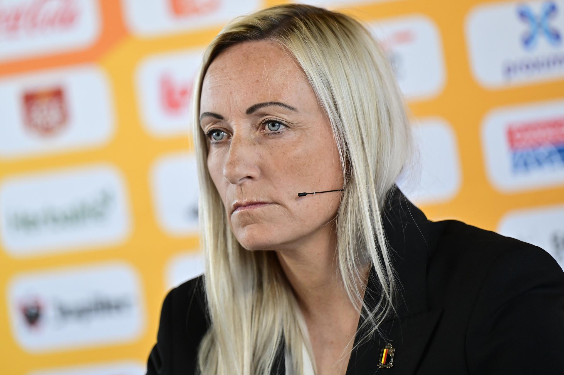 Belgium's head coach Elisabet Gunnarsdottir pictured during a press event of Belgium's national women's team the Red Flames ahead of European Championships in Switzerland, on Tuesday 10 June 2025 in Asse. BELGA PHOTO DIRK WAEM