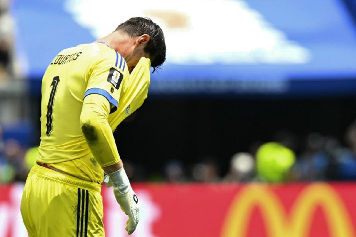 Belgium's goalkeeper #01 Thibaut Courtois leaves the pitch after an injury during the 2026 World Cup football tournament quarter-final match between Spain and Belgium at the Los Angeles Stadium in Inglewood on July 10, 2026. Paul ELLIS / AFP