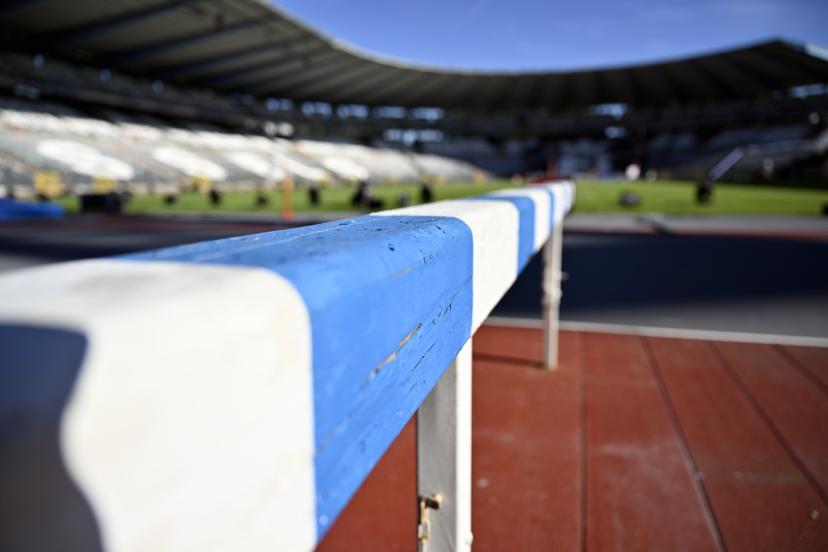 Illustration picture shows the steeple beam during the inauguration of the new track at the King Baudouin stadium/ Koning Boudewijnstadion/ Stade Roi Baudouin, in Brussels, Tuesday 05 September 2023. The 47th edition of the Memorial Van Damme Diamond League meeting takes place on 08 September 2O23. BELGA PHOTO ERIC LALMAND