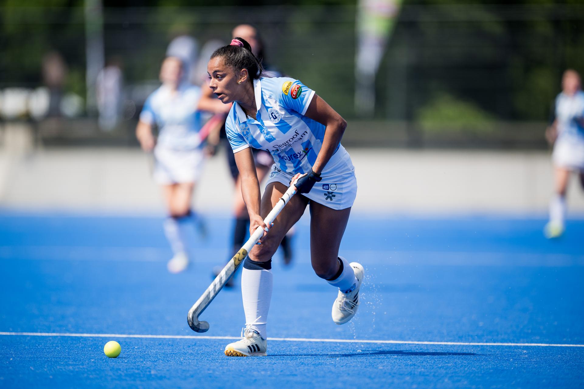 Gantoise's Ambre Ballenghien pictured in action during a hockey game between Royal Leopold Club and Gantoise, Saturday 31 May 2025 in Gent, the finals of the 'Dr. Oetker Cup'. Launched in the 2024-2025 season, the new Dr. Oetker Hockey Cup brings together all teams playing in the Belgian League, regardless of their division. BELGA PHOTO JASPER JACOBS