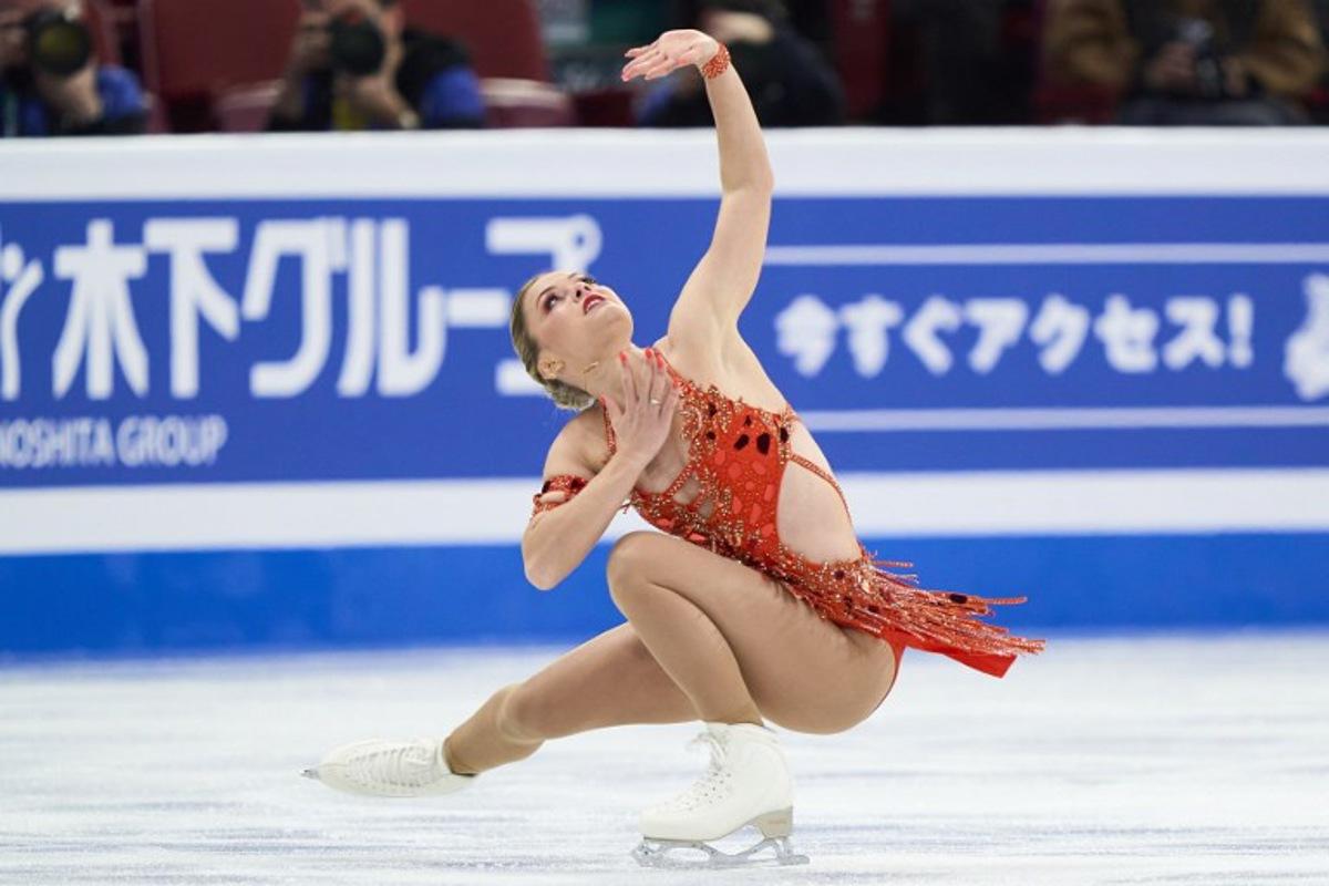 Belgium's Loena Hendrickx skates her short program in the women's competition during the International Skating Union (ISU) World Figure Skating Championships in Montreal, Canada, on March 20, 2024. Geoff Robins / AFP