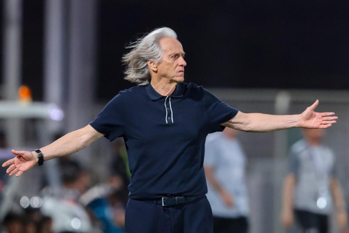 Nassr's Portuguese coach Jorge Jesus reacts during the Saudi Pro League football match between Al-Shabab and Al-Nassr at King Fahd Sports City Stadium in Riyadh on May 7, 2026. Fayez Nureldine / AFP