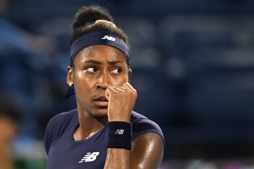US' Coco Gauff reacts during her match against Ukraine's Elina Svitolina in the women's singles semi-final match at the Dubai Duty Free Tennis tournament in Dubai on February 20, 2026. Ryan Lim / AFP
