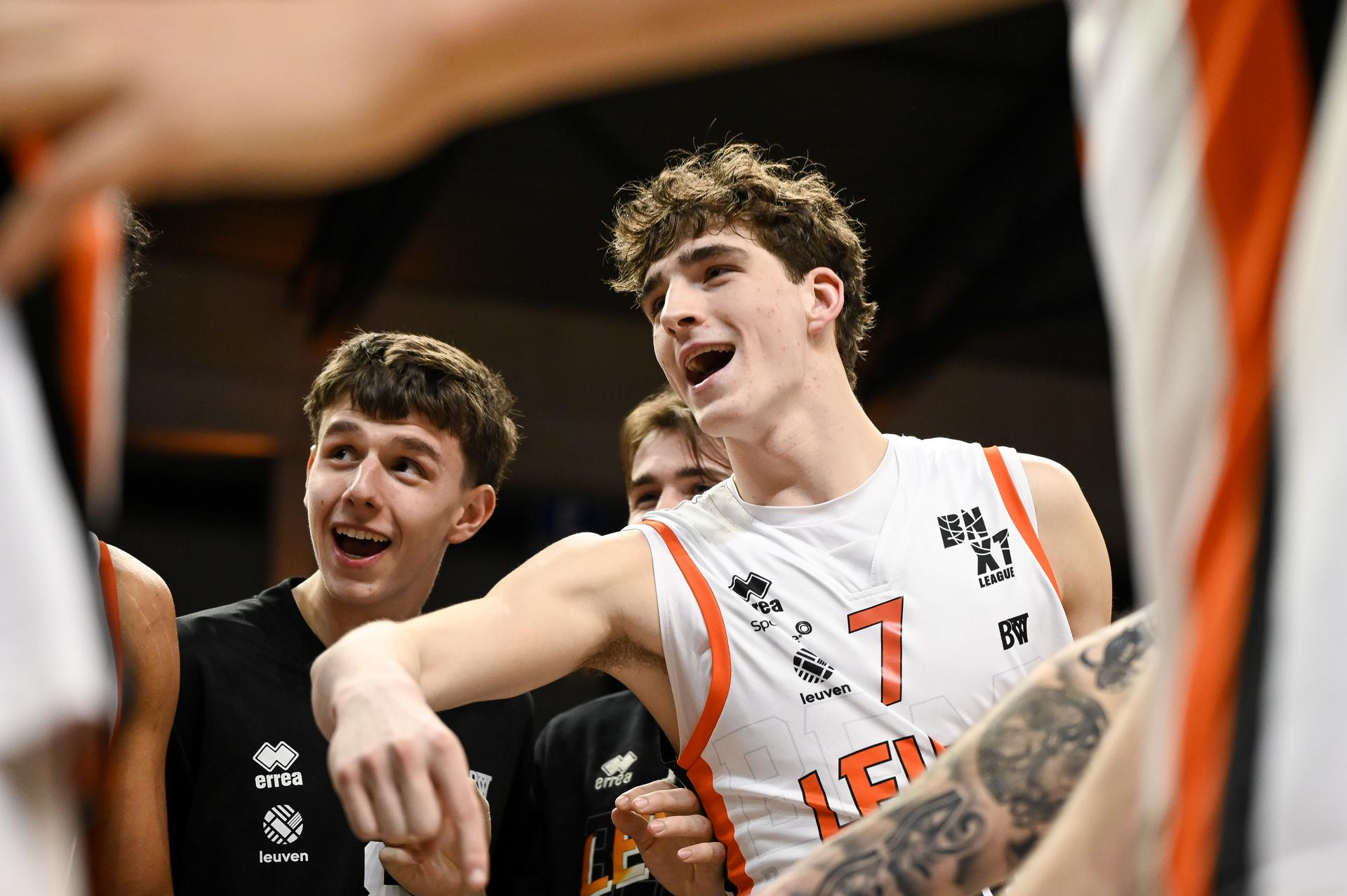 Leuven's Guillaume De Mol pictured after winning a basketball match between Leuven Bears and House of Limlburg United, Saturday 24 January 2026 in Leuven, on day 17 (out of 34) of the 2025-2026 'BNXT League' Belgian/ Dutch first division basket championship. BELGA PHOTO ELIAS ROM