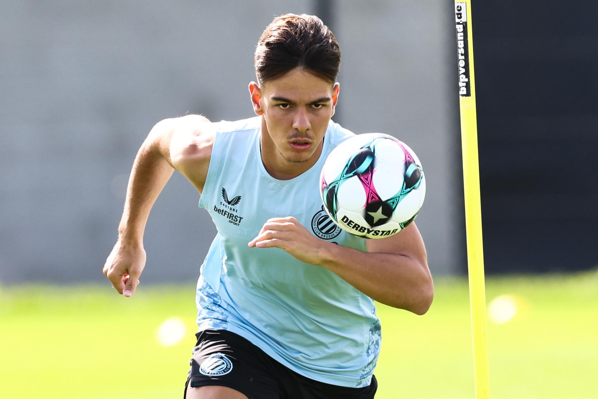 Club's Ardon Jashari pictured during a training session of Belgian soccer team Club Brugge, on Tuesday 05 August 2025 in Brugge. The team will play tomorrow the first leg of the third qualifying round for the UEFA Champions League competition against Austrian team FC Salzburg. BELGA PHOTO BRUNO FAHY
