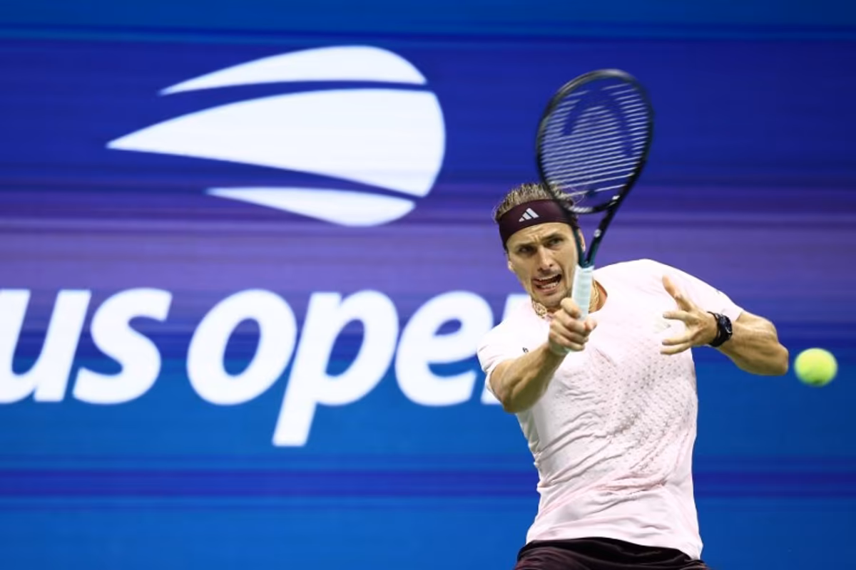 Germany's Alexander Zverev hits a return during the men's singles second round tennis match against France's Quentin Halys on day five of the US Open tennis tournament at the USTA Billie Jean King National Tennis Center in New York City on September 3, 2026. CHARLY TRIBALLEAU / AFP