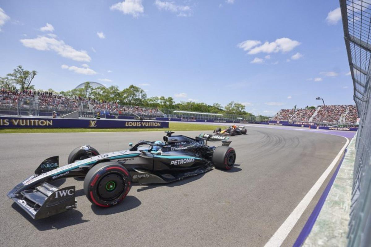 Mercedes' British driver George Russell races during the first practice session for the 2025 Formula 1 Grand Prix du Canada at Circuit Gilles-Villeneuve in Montreal, Canada, on June 13, 2025. Geoff Robins / AFP