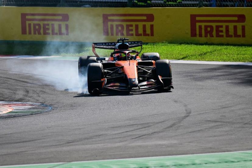 smoke billows from the car of McLaren's Australian driver Oscar Piastri during the qualifying session of the Italian Formula One Grand Prix at the Autodromo Nazionale Monza circuit in Monza, northern Italy on September 5, 2026. Andrej ISAKOVIC / AFP