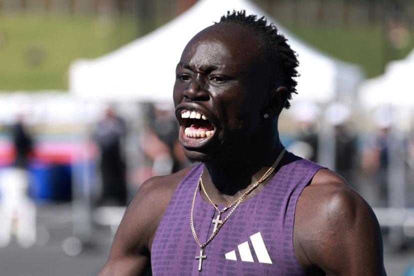 Australia's Gout Gout reacts after winning the men's 200M final at the Australian Athletics Championships in Sydney on April 12, 2026. DAVID GRAY / AFP