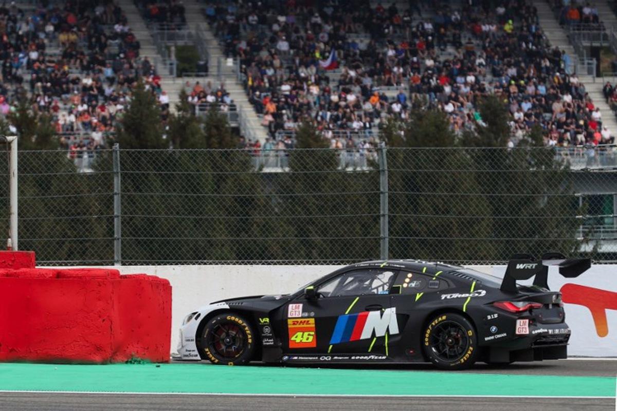 Team WRT drives their BMW car N° 46, droven by Ahmad Al Harthy, Valentino Rossi and Maxime Martin, during the FIA World Endurance Championship 2024 6 hour race of Spa-Francorchamps in Francorchamps, on May 10, 2024. François WALSCHAERTS / AFP
