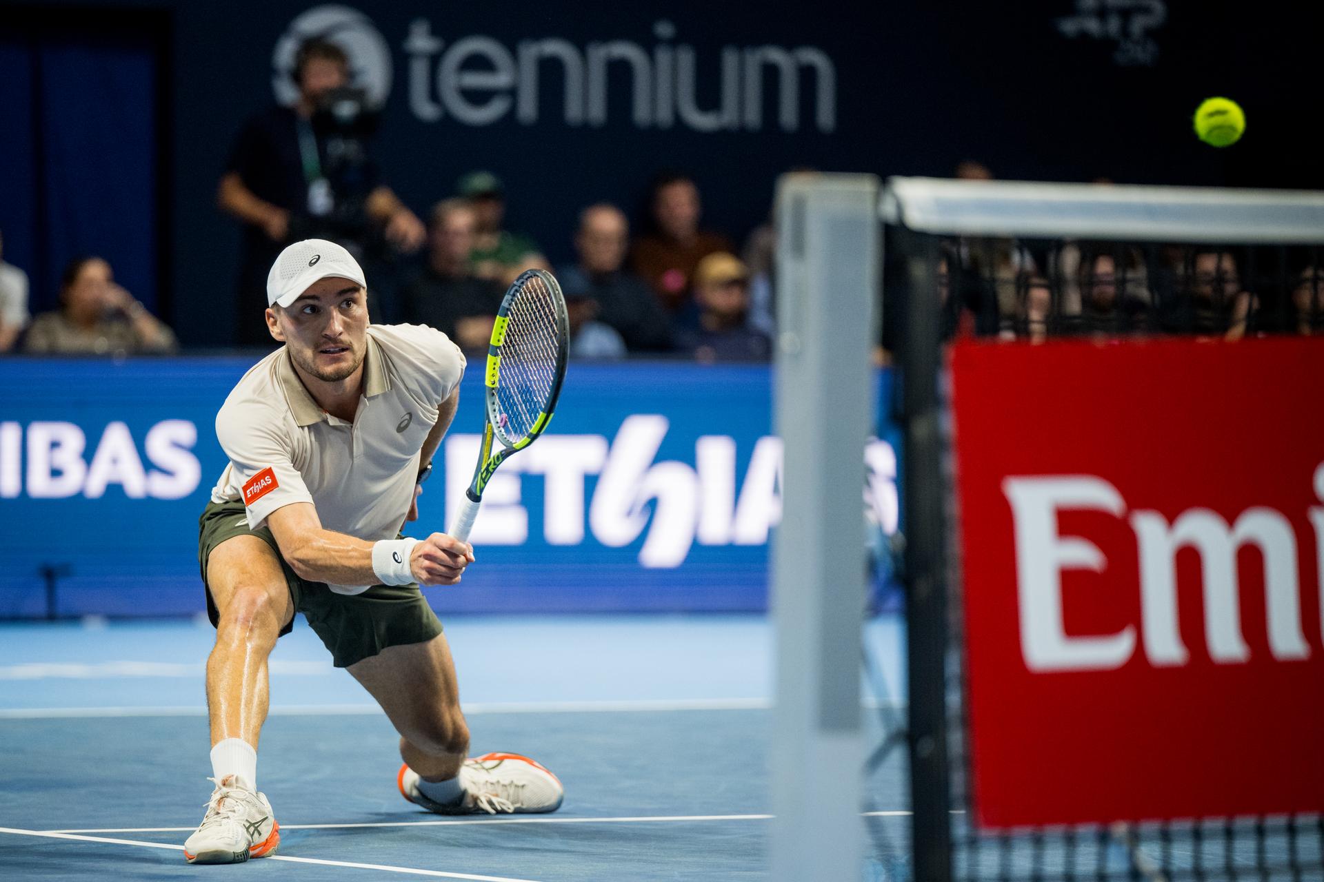 Raphael Collignon of Belgium pictured in action during the European Open ATP tennis tournament in Brussels, on Tuesday 20 October. This year's edition of the tournament is taking place from 17 to 25 October BELGA PHOTO JASPER JACOBS