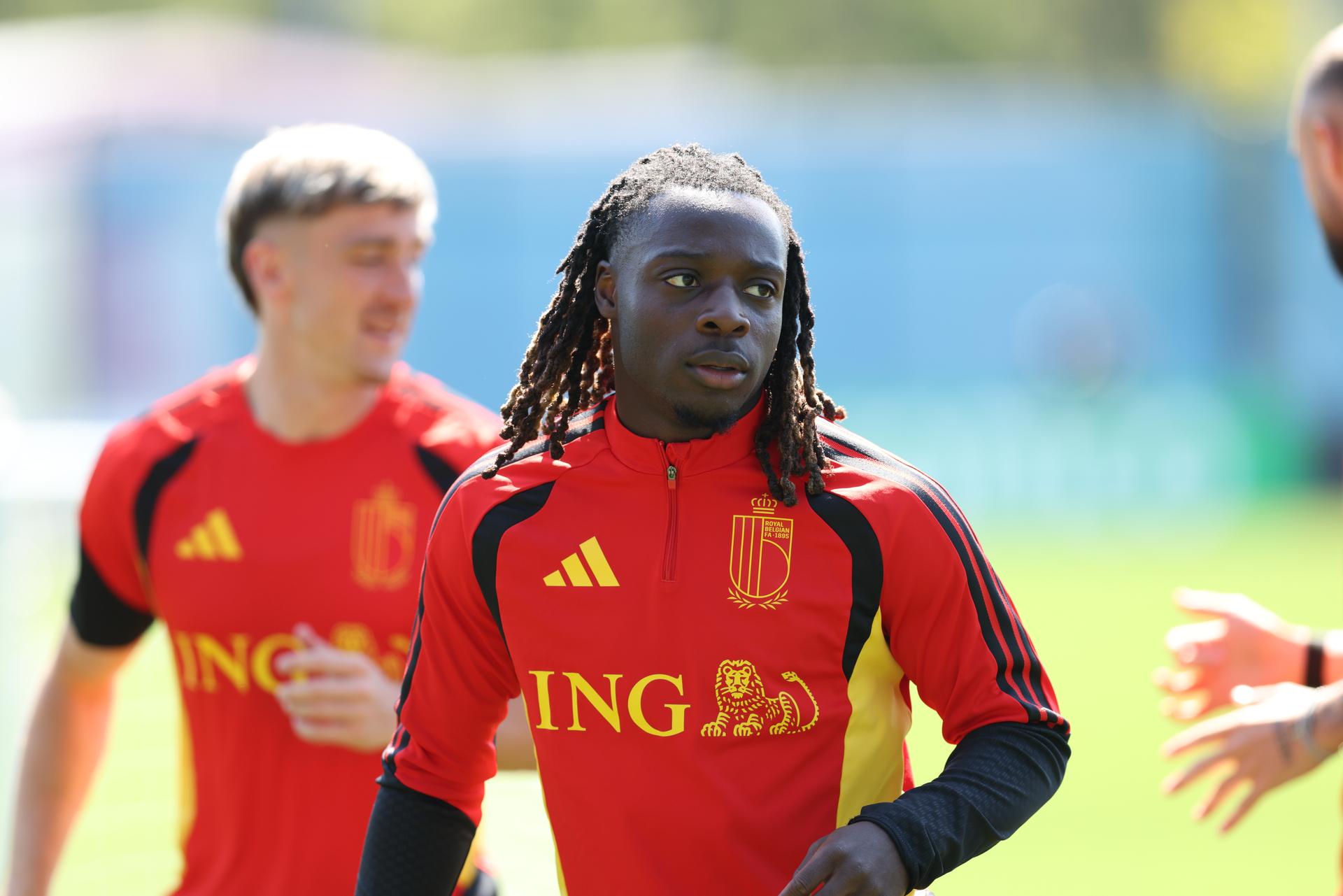 Belgium's Jeremy Doku pictured during a training session of Belgian national soccer team Red Devils, on Tuesday 07 July 2026 in their base camp, home of the Seattle Sounders, Renton, Seattle, USA. The Rode Duivels - Diables Rouges qualified for the knockout stage of the 2026 FIFA World Cup, where they'll meet Spain in the round of 8 on July 10th. BELGA PHOTO BRUNO FAHY
