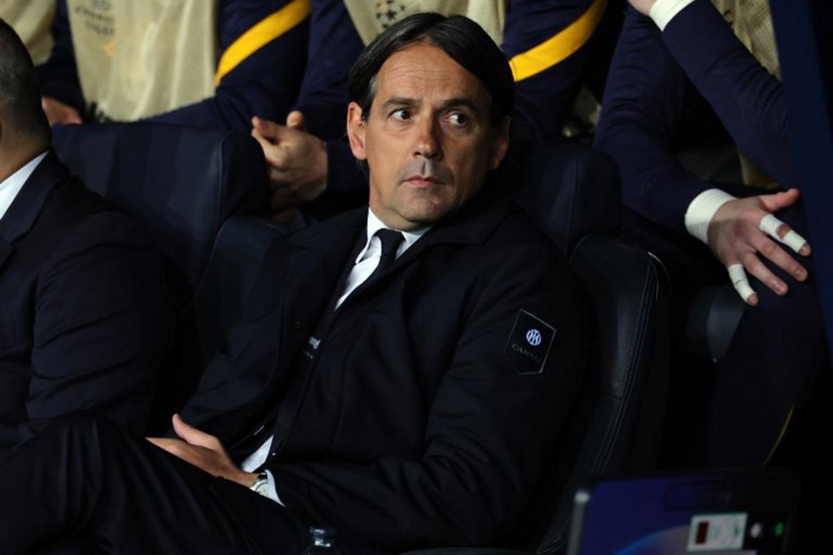 Inter Milan's Italian coach Simone Inzaghi is pictured before the UEFA Champions League semi final first leg football match between FC Barcelona and Inter Milan at the Estadi Olimpic Lluis Companys in Barcelona on April 30, 2025. LLUIS GENE / AFP