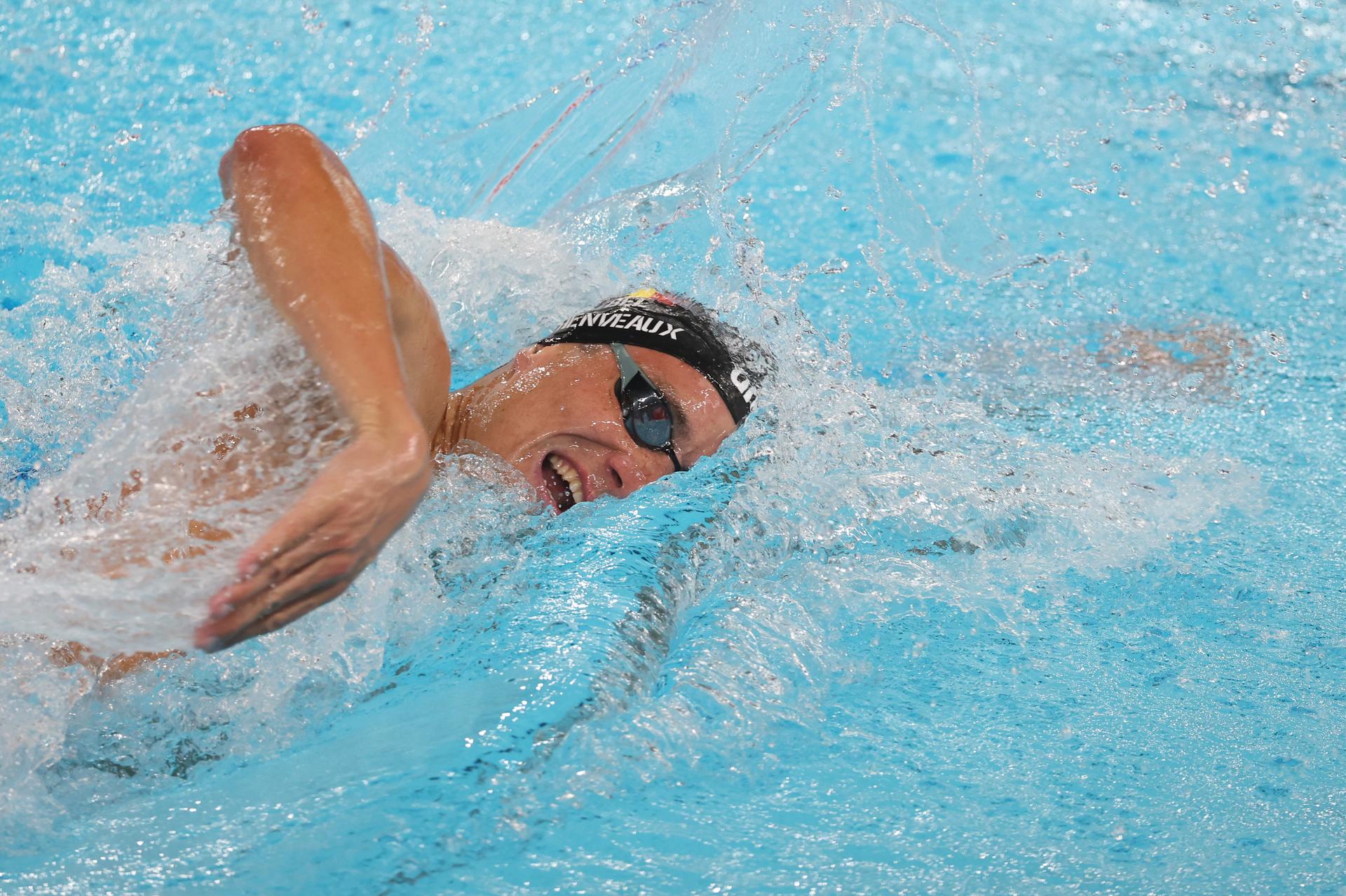 Belgian Lucas Henveaux pictured in action at the final of the Men's 200m freestyle race at the European Aquatics Championships in Paris, France on Friday 14 August 2026. BELGA PHOTO VIRGINIE LEFOUR