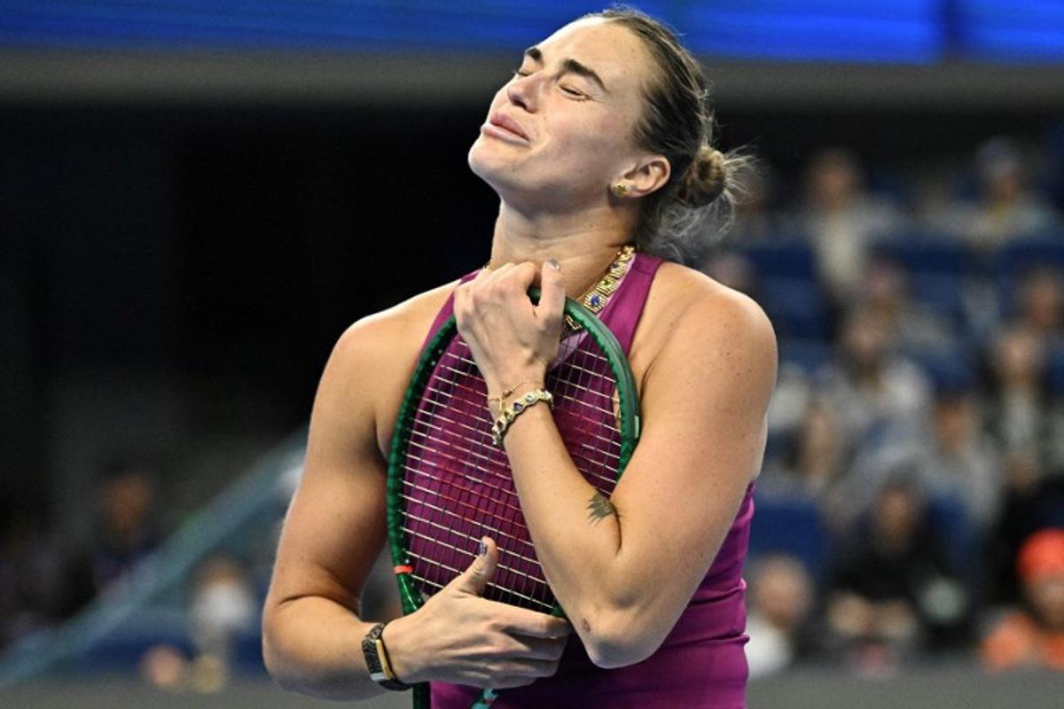 Belarus' Aryna Sabalenka reacts during her women's singles match against Mexico's Renata Zarazua at the China Open tennis tournament in Beijing on October 2, 2026. Pedro PARDO / AFP