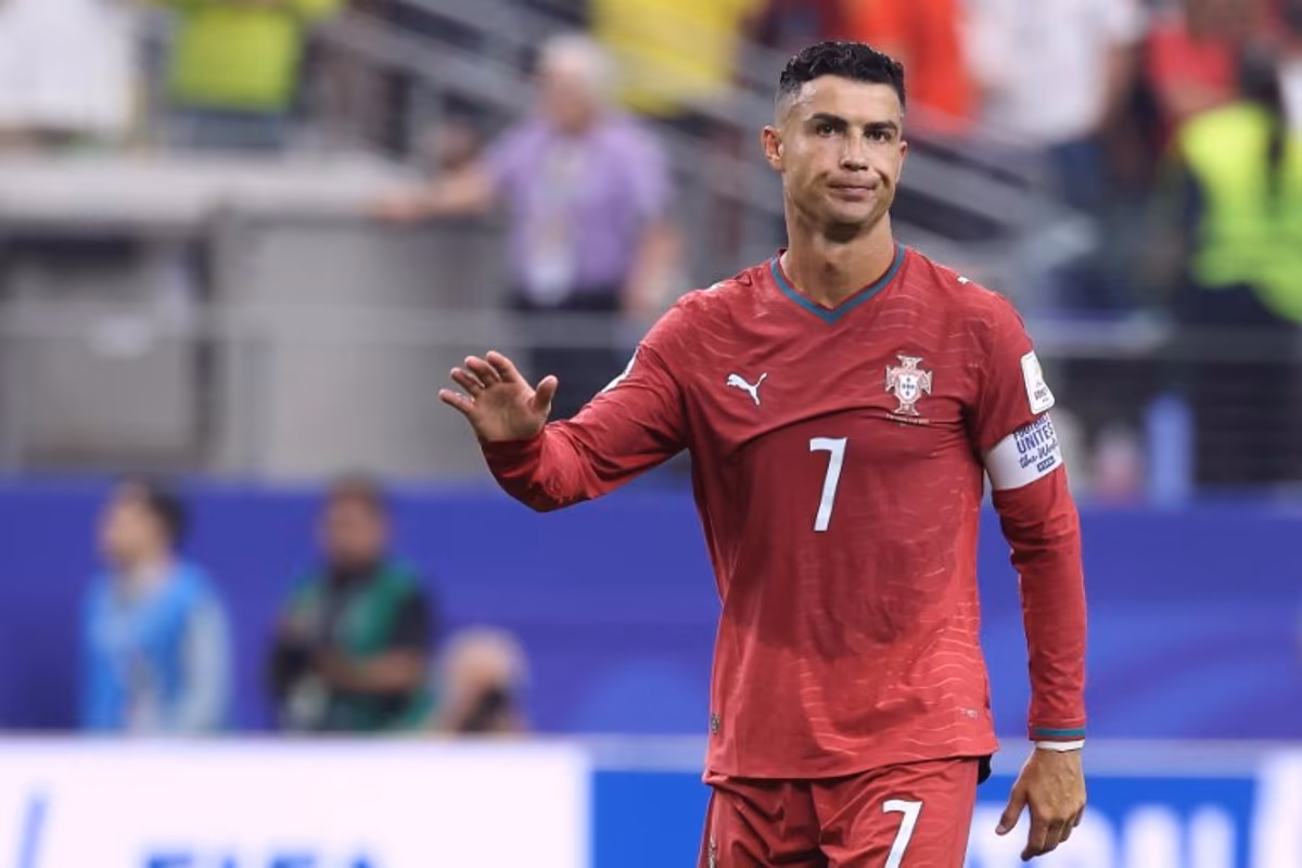Portugal's forward #07 Cristiano Ronaldo reacts after losing the 2026 World Cup round of 16 football match between Portugal and Spain at the Dallas Stadium in Arlington on July 6, 2026. Thomas COEX / AFP