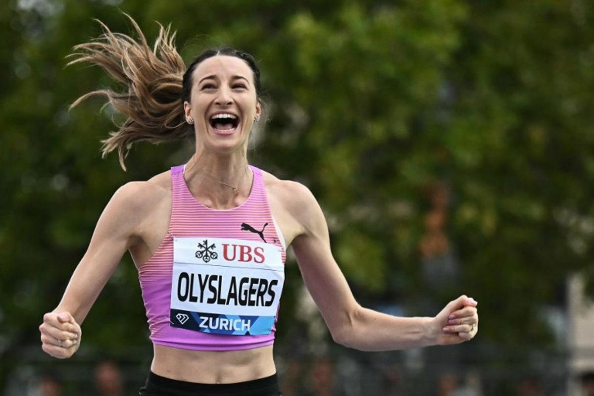 Australia's Nicola Olyslagers reacts as she competes in the women's high jump final of the World Athletics Diamond League athletics meeting "Weltklasse" at the Letzigrund stadium in Zurich, on August 27, 2025. Fabrice COFFRINI / AFP