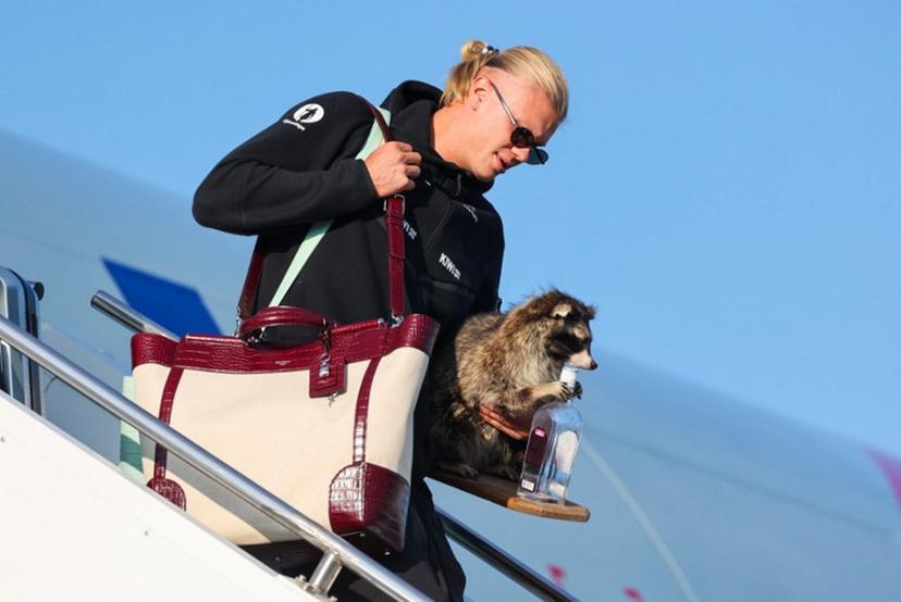 Norway's striker Erling Braut Haaland gets off the plane after Norway's national football team landed at Oslo's Gardermoen Airport on July 13, 2026. Norway were knocked out in the quarter-final match against England. Jan Langhaug / NTB / AFP