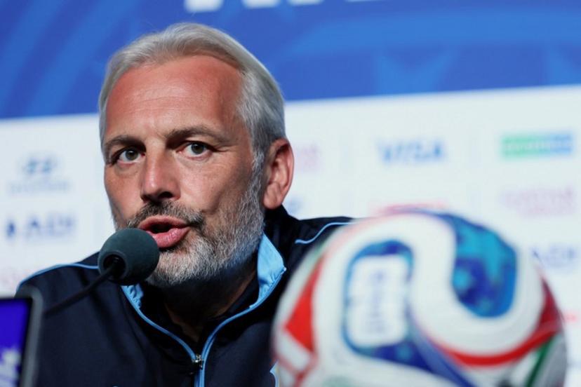 Congo DR's French head coach Sebastien Desabre gives an MD-1 press conference at Atlanta Stadium in Atlanta on June 30, 2026, on the eve of the 2026 World Cup round of 32 football match between England and Democratic Republic of the Congo. Odd ANDERSEN / AFP