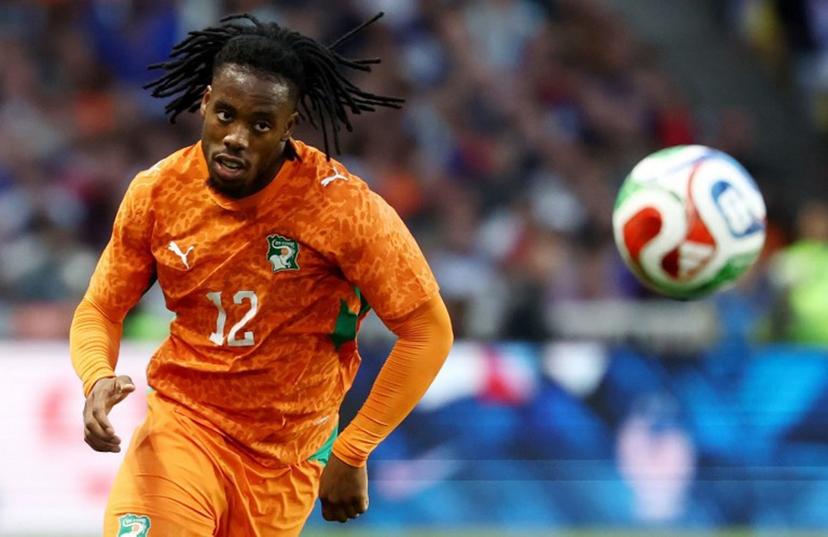 Ivory Coast's forward Elye Wahi eyes the ball during the international friendly football match between France and Ivory Coast ahead of the 2026 FIFA World Cup football tournament at the Stade de la Beaujoire in Nantes, western France, on June 4, 2026. FRANCK FIFE / AFP