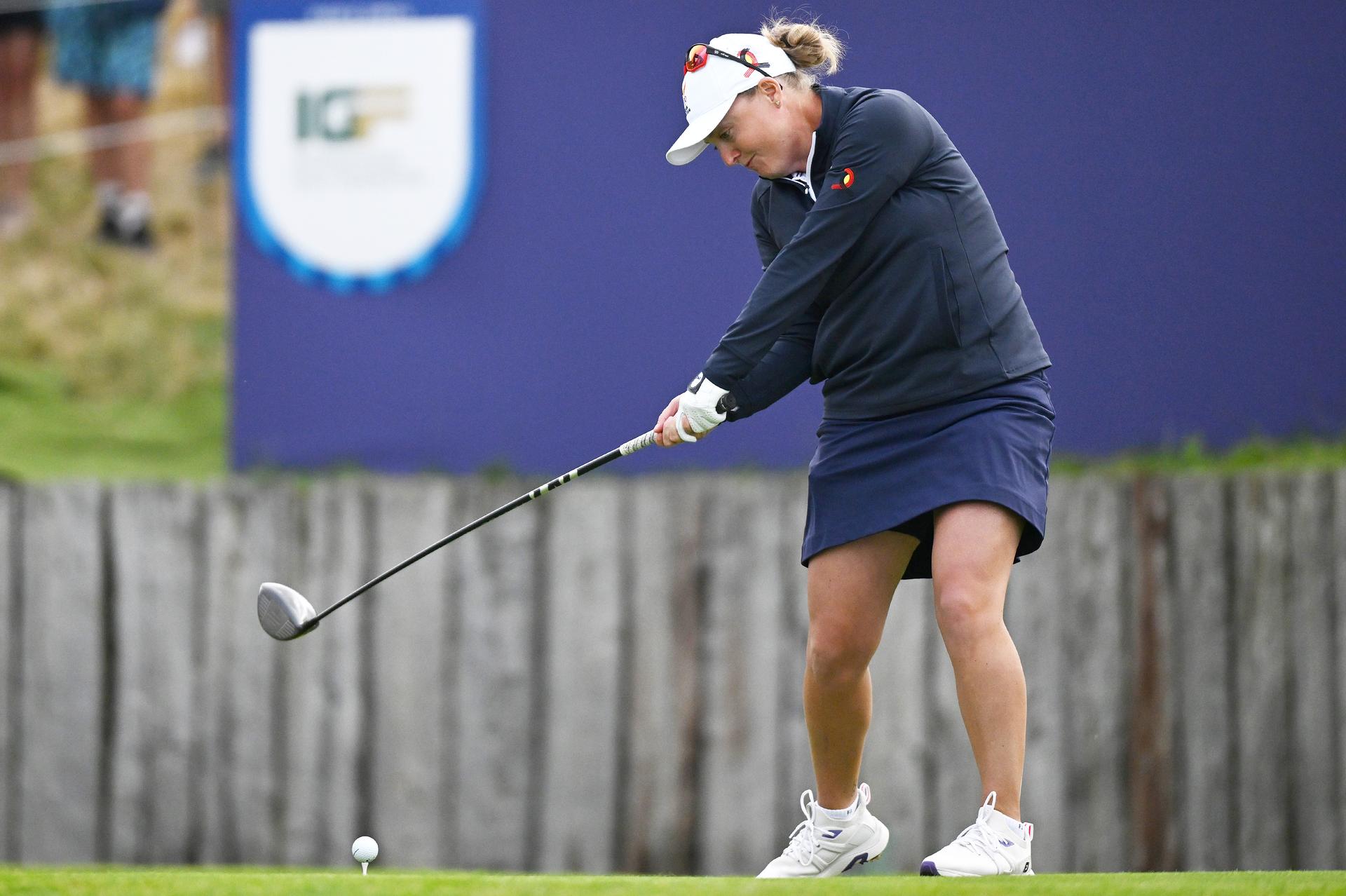 Belgian golfer Manon De Roey pictured in action during the first round of the Women's stroke play golf competition at the Paris 2024 Olympic Games, on Wednesday 07 August 2024 in Paris, France. The Games of the XXXIII Olympiad are taking place in Paris from 26 July to 11 August. The Belgian delegation counts 165 athletes competing in 21 sports. BELGA PHOTO ANTHONY BEHAR ** ** *** BELGIUM ONLY ***