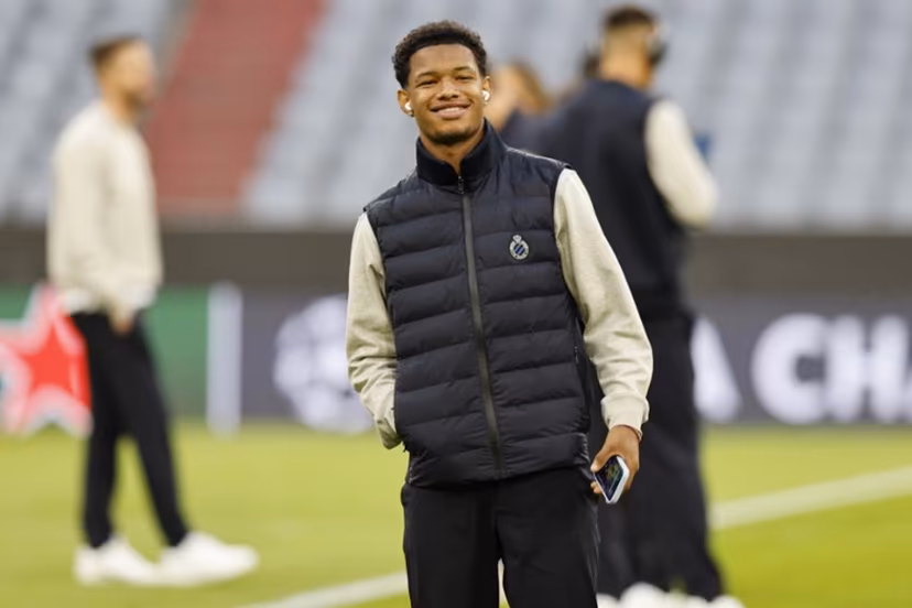 Club Brugge's South African forward #84 Shandre Campbell inspects the pitch on October 21, 2025 in Munich, southern Germany, on the eve of the the UEFA Champions League football match between FC Bayern Munich and Club Brugge. Alexandra BEIER / AFP