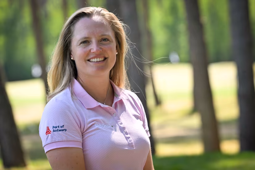 Manon De Roey pictured during a press conference in the marge of the fourth and final round of the Soudal Open golf tournament, in Schilde, Sunday 15 May 2022. The Soudal Open, a tournament of the DP World Tour, takes place in Belgium from 12 to 15 May. BELGA PHOTO DIRK WAEM