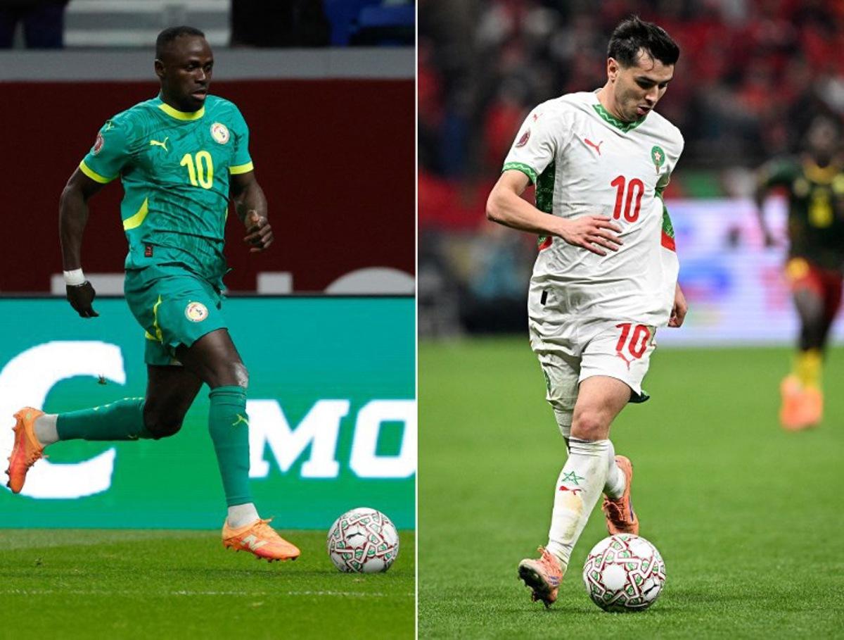 (COMBO) This combination of pictures created on January 16, 2026 shows Senegal's forward #10 Sadio Mane in Tangiers on January 14, 2026 (L) and Morocco's forward #10 Brahim Diaz during the Africa Cup of Nations (CAN) in Rabat on January 9, 2026. Senegal and Morocco will face each other in the final of the Africa Cup of Nation (CAN) football tournament in Rabat on January 18, 2026. Gabriel BOUYS, Abdel Majid BZIOUAT / AFP