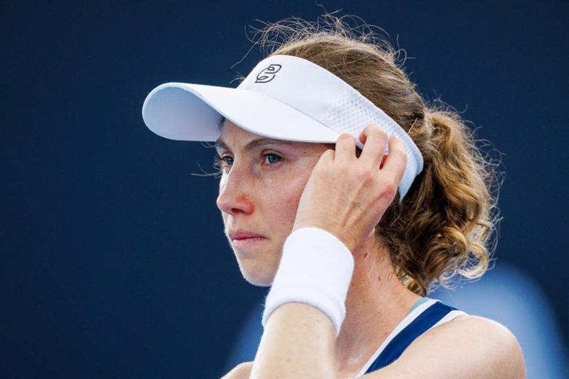 Spain's Cristina Bucsa reacts while playing against Spain's Cristina Bucsa during their women's singles match at the Brisbane International tennis tournament in Brisbane on January 5, 2026. Patrick HAMILTON / AFP